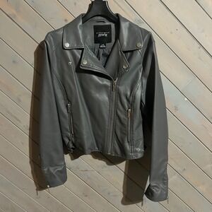 Streetwear‎ Society Gray Faux Leather Moto Biker Jacket Women's Large L